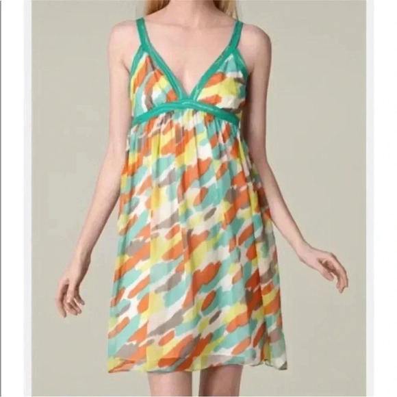 $345 GOSSIP GIRL MILLY GREEN WATERCOLOR SHIMMER SILK DRESS Sz 6 - Picture 2 of 9